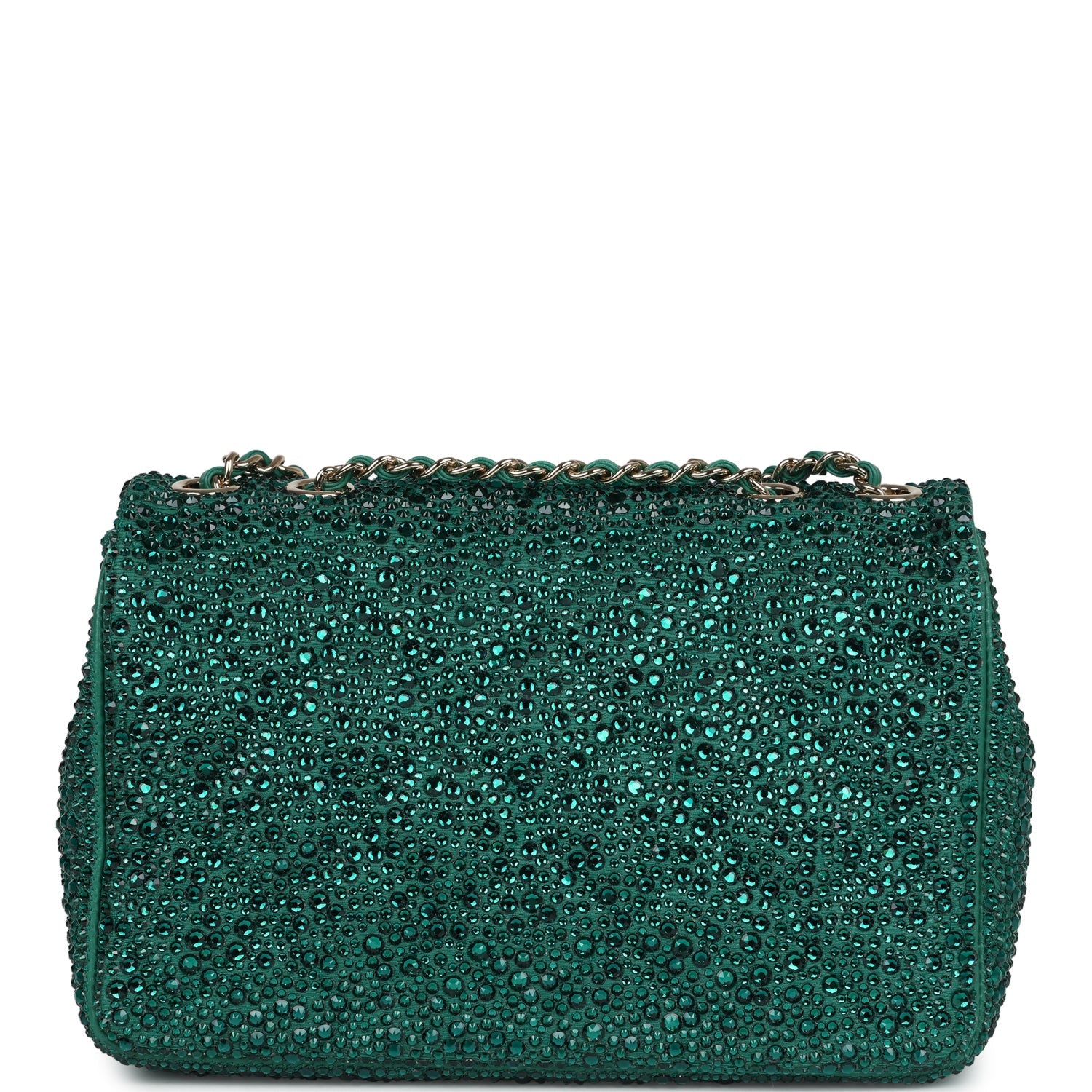 Chanel Mini Flap Bag Green Swarovski Crystal and Green Lambskin Silver Hardware
