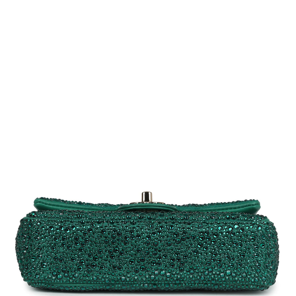 Chanel Mini Flap Bag Green Swarovski Crystal and Green Lambskin Silver Hardware