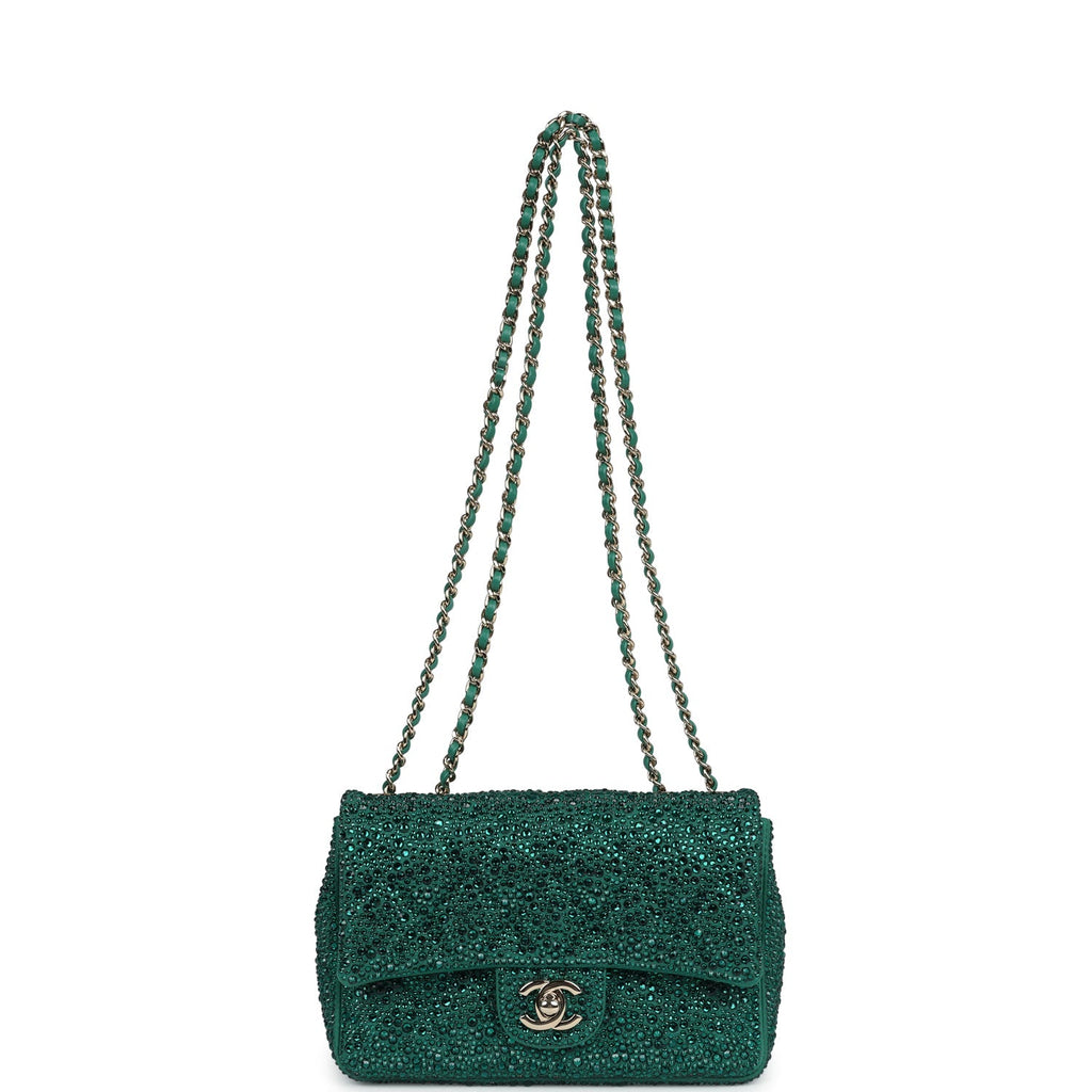 Chanel Mini Flap Bag Green Swarovski Crystal and Green Lambskin Silver Hardware