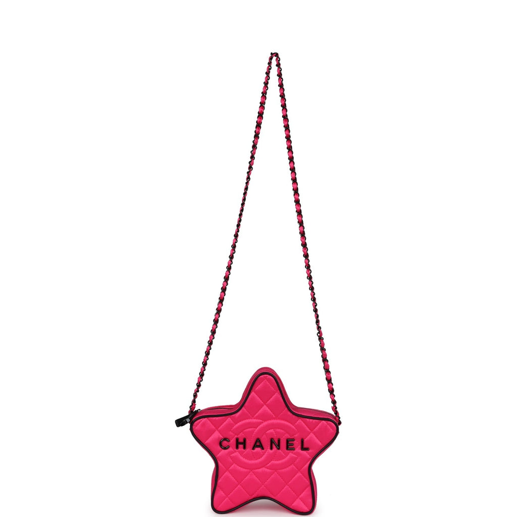 Chanel CC Star Bag Fuchsia and Black Satin Black Metal Hardware