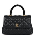 Chanel Mini Coco Crystal Top Handle Flap Bag Black Lambskin Brushed Gold Hardware