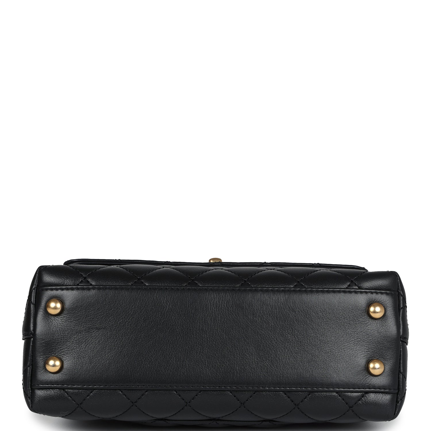 Chanel Mini Coco Crystal Top Handle Flap Bag Black Lambskin Brushed Gold Hardware