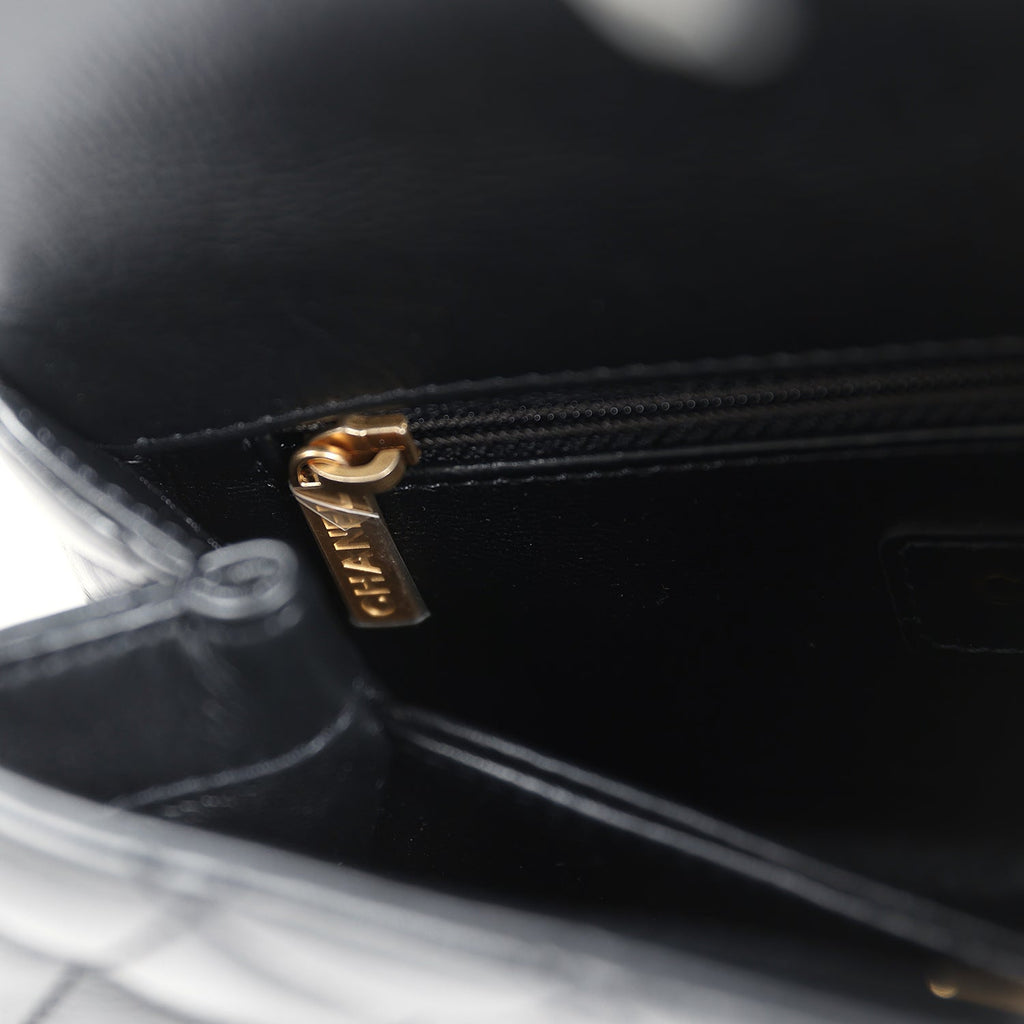 Chanel Mini Coco Crystal Top Handle Flap Bag Black Lambskin Brushed Gold Hardware