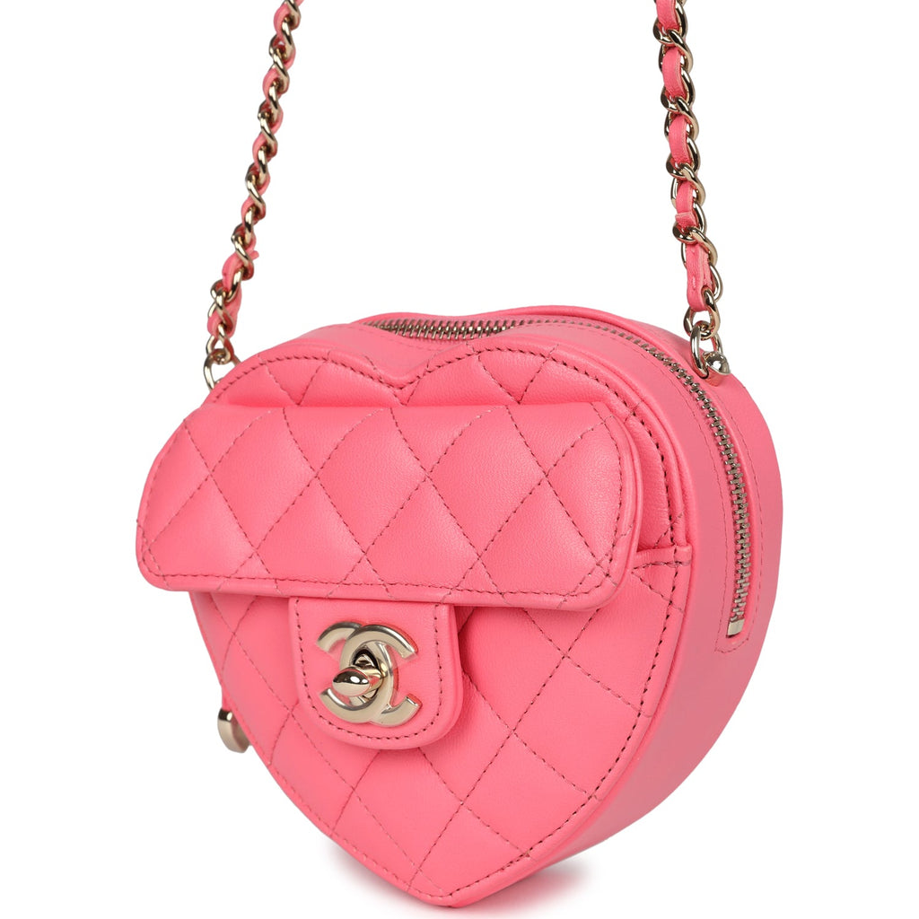 Chanel CC In Love Small Heart Bag Hot Pink Lambskin Light Gold Hardware