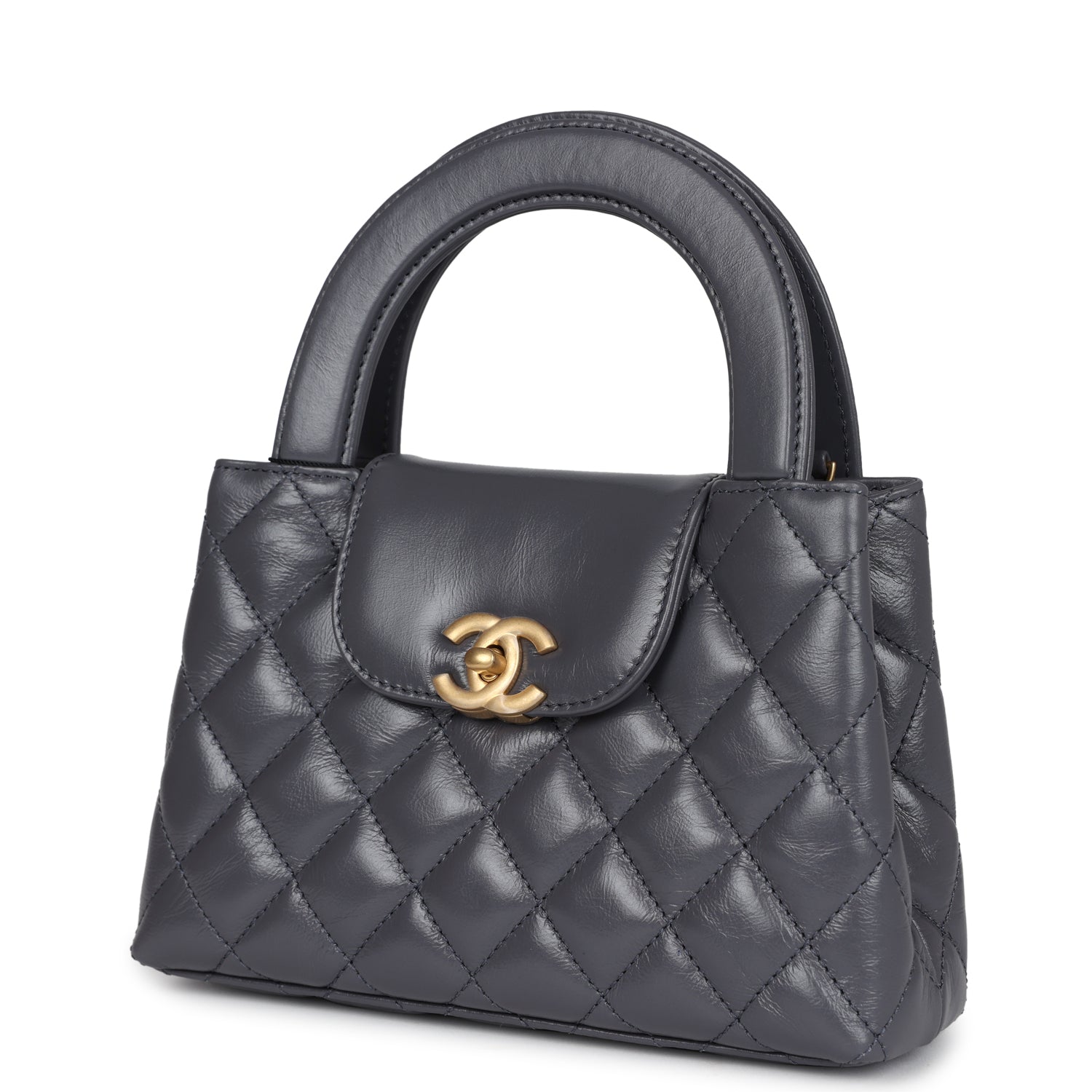 Chanel Small Kelly Shopper Dark Grey Shiny Aged Calfskin Brushed Gold Hardware