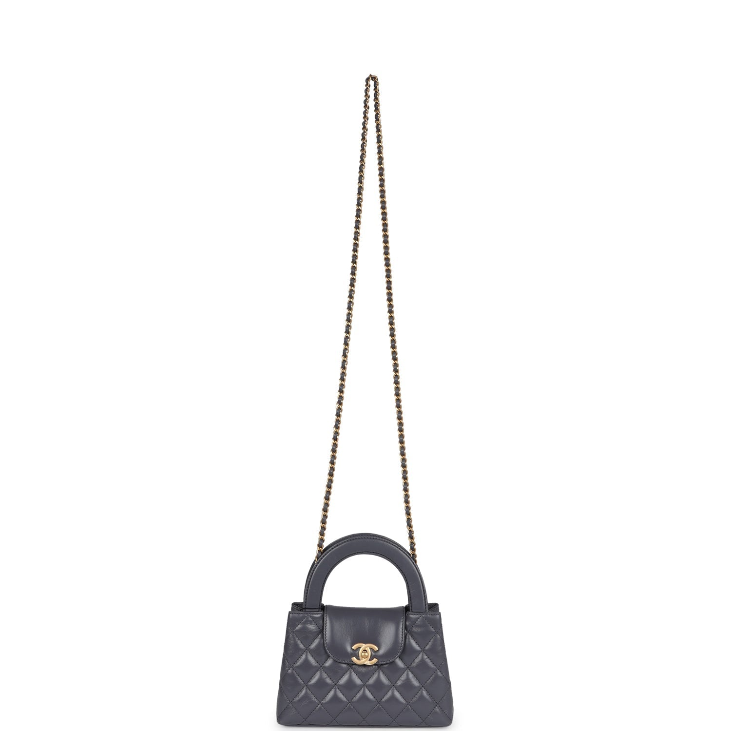 Chanel Small Kelly Shopper Dark Grey Shiny Aged Calfskin Brushed Gold Hardware