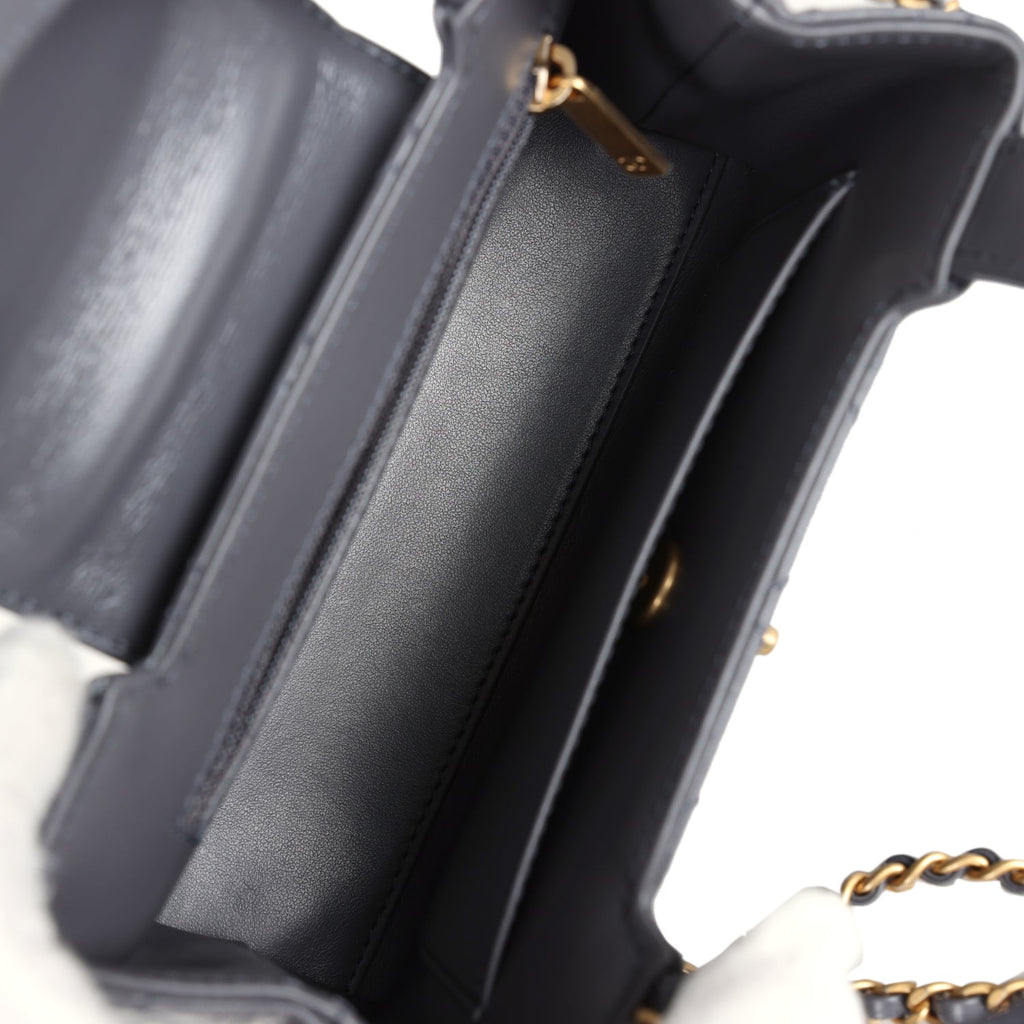 Chanel Small Kelly Shopper Dark Grey Shiny Aged Calfskin Brushed Gold Hardware