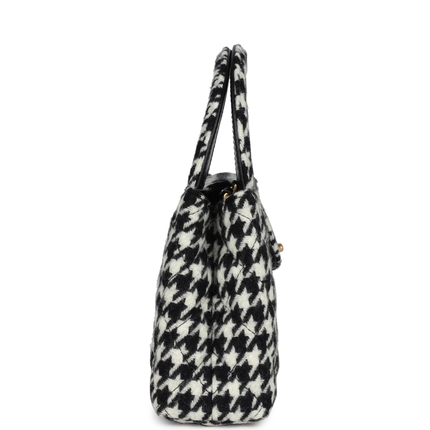 Chanel Small Kelly Shopper Black and White Houndstooth Tweed Brushed Gold Hardware