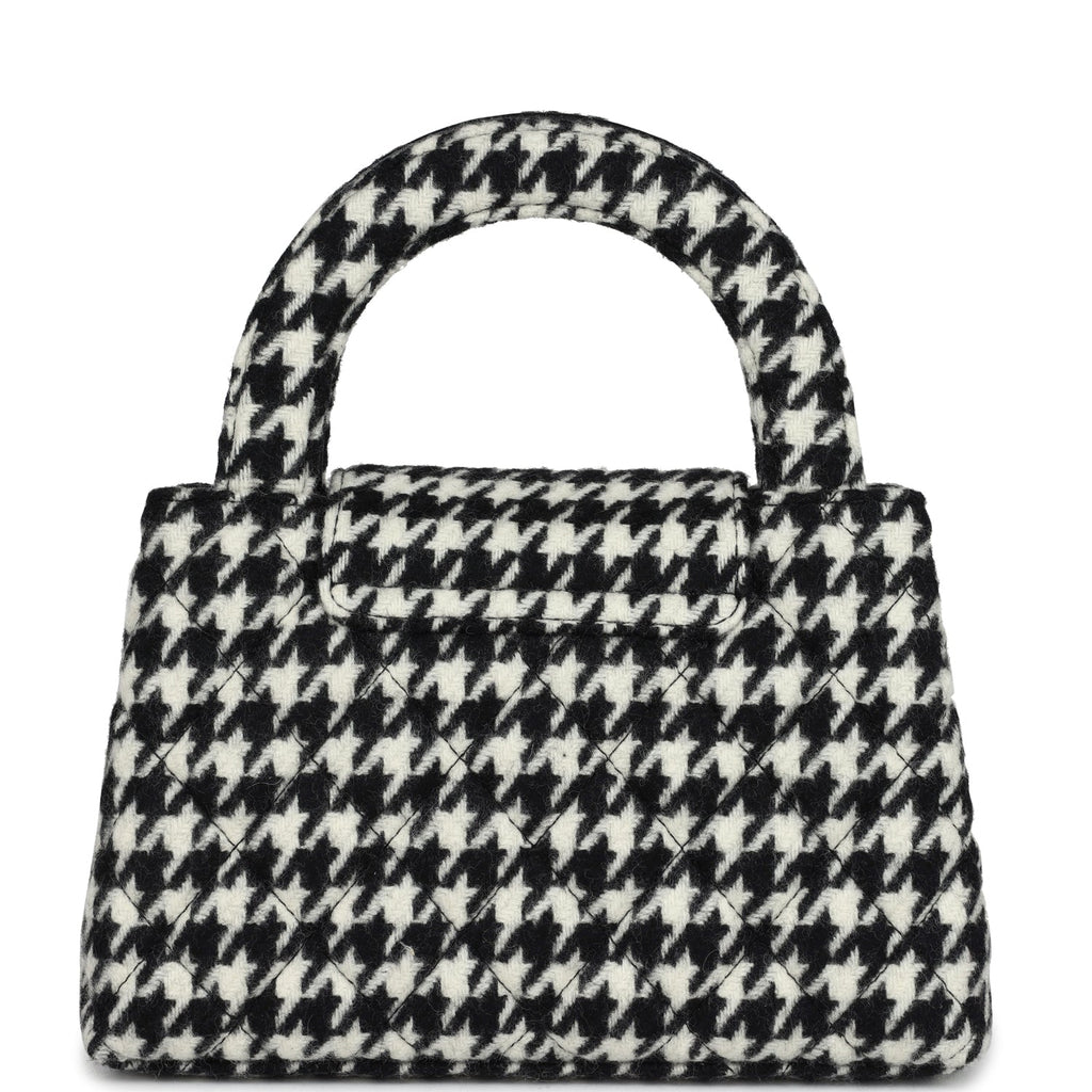 Chanel Small Kelly Shopper Black and White Houndstooth Tweed Brushed Gold Hardware