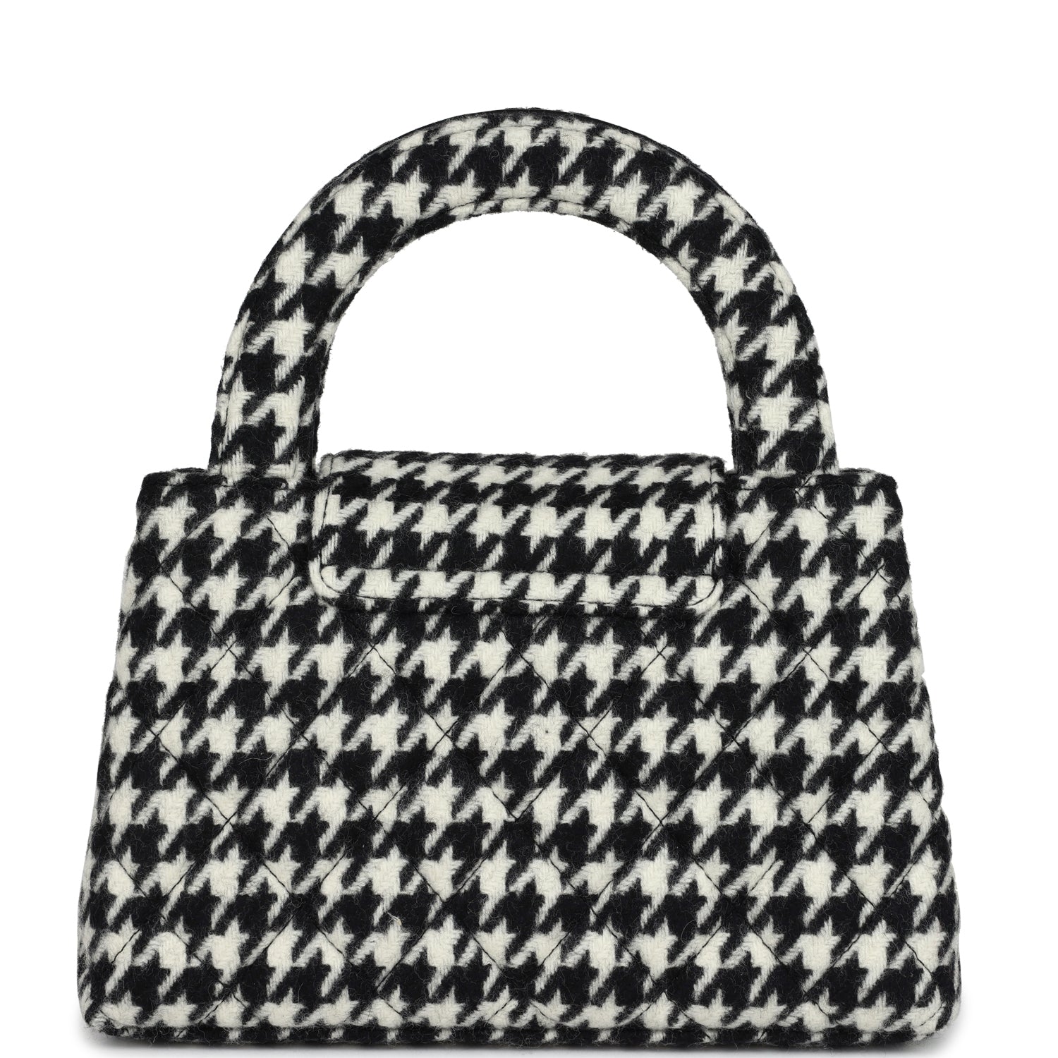 Chanel Small Kelly Shopper Black and White Houndstooth Tweed Brushed Gold Hardware
