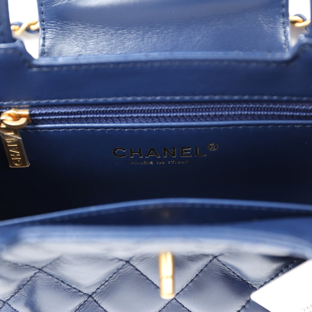 Chanel Small Kelly Shopper Navy Blue Shiny Aged Calfskin Brushed Gold Hardware