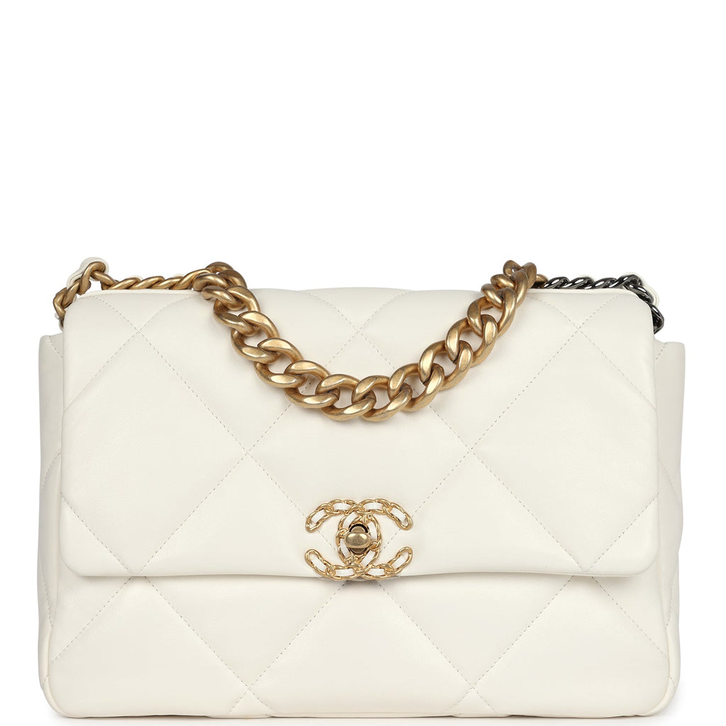 Chanel Large 19 Flap Bag White Lambskin Mixed Metal Hardware