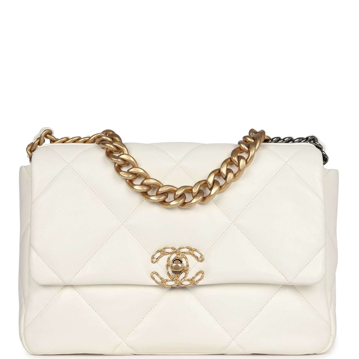 Chanel Large 19 Flap Bag White Lambskin Mixed Metal Hardware