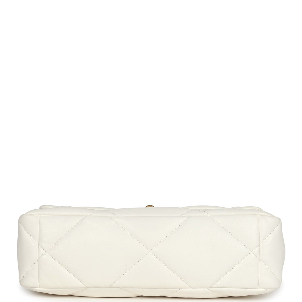 Chanel Large 19 Flap Bag White Lambskin Mixed Metal Hardware