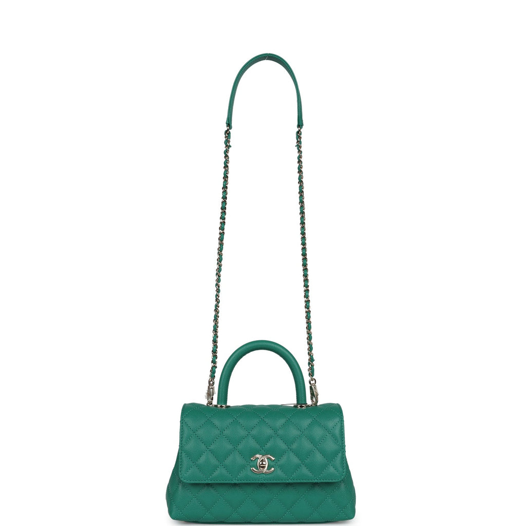 Chanel Mini Coco Top Handle Flap Bag Dark Green Caviar Light Gold Hardware