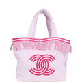 Chanel CC Beach Tote Bag & Towel Set Pink & White Canvas & Terry
