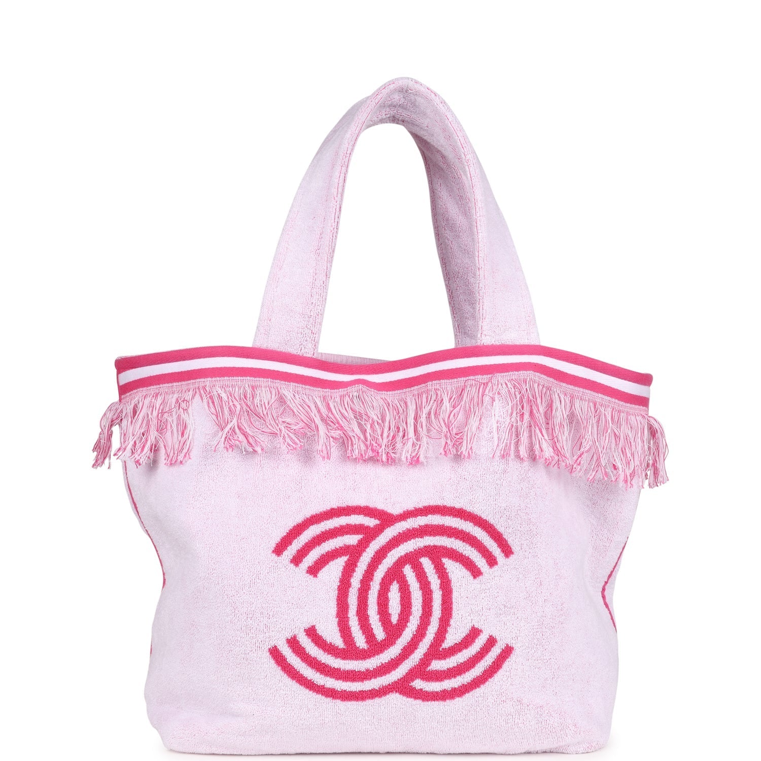 Chanel CC Beach Tote Bag & Towel Set Pink & White Canvas & Terry