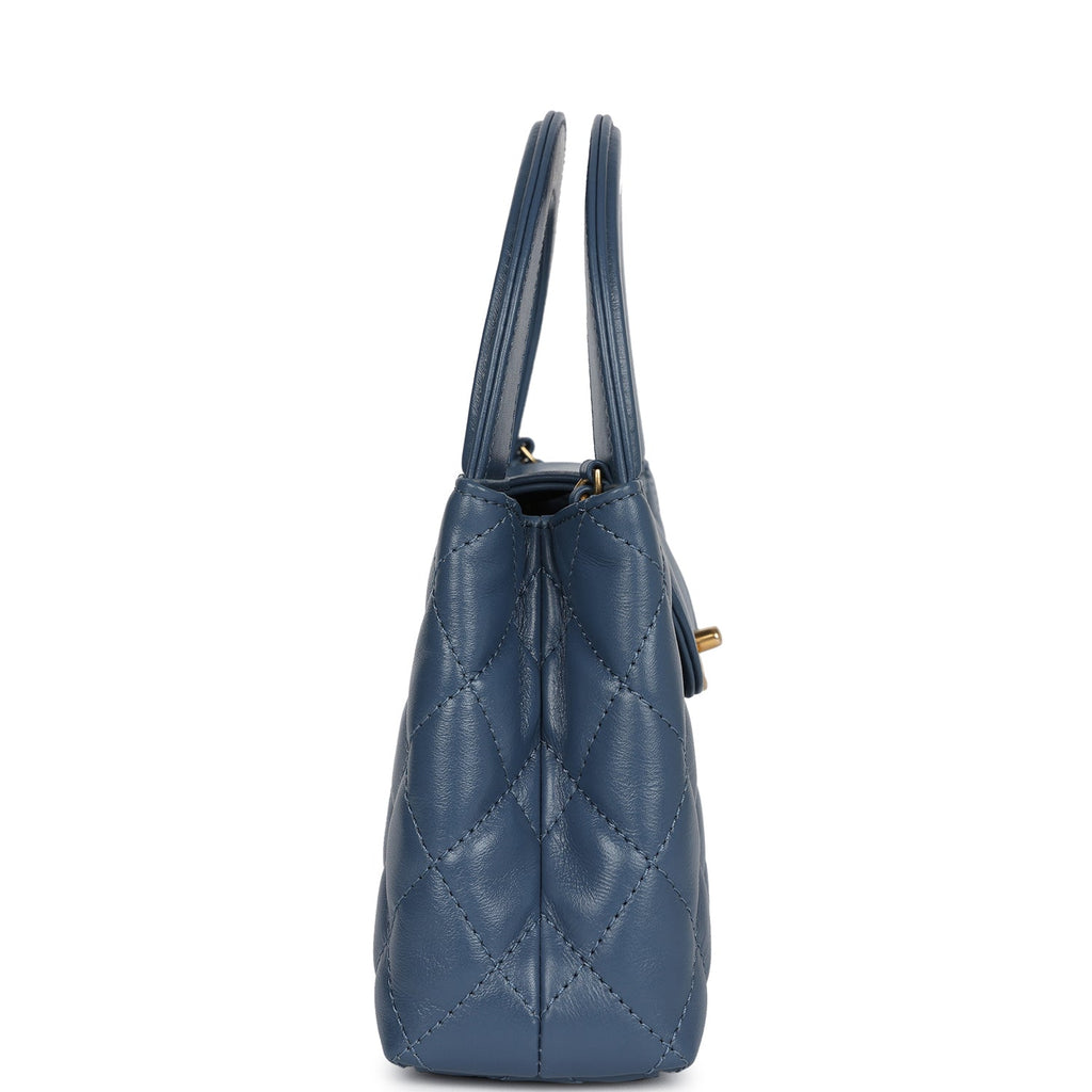 Chanel Small Kelly Shopper Blue Shiny Aged Calfskin Brushed Gold Hardware
