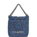 Chanel Mini 22 Bag Blue Stitched Denim Silver Hardware