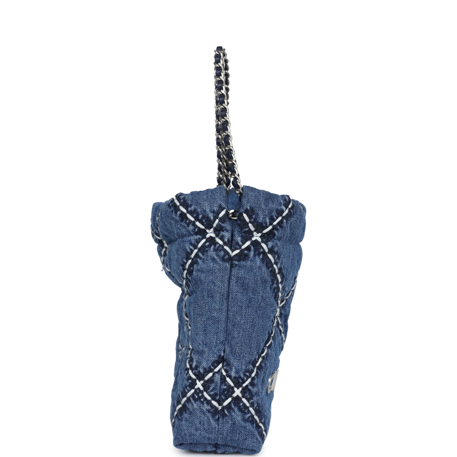 Chanel Mini 22 Bag Blue Stitched Denim Silver Hardware