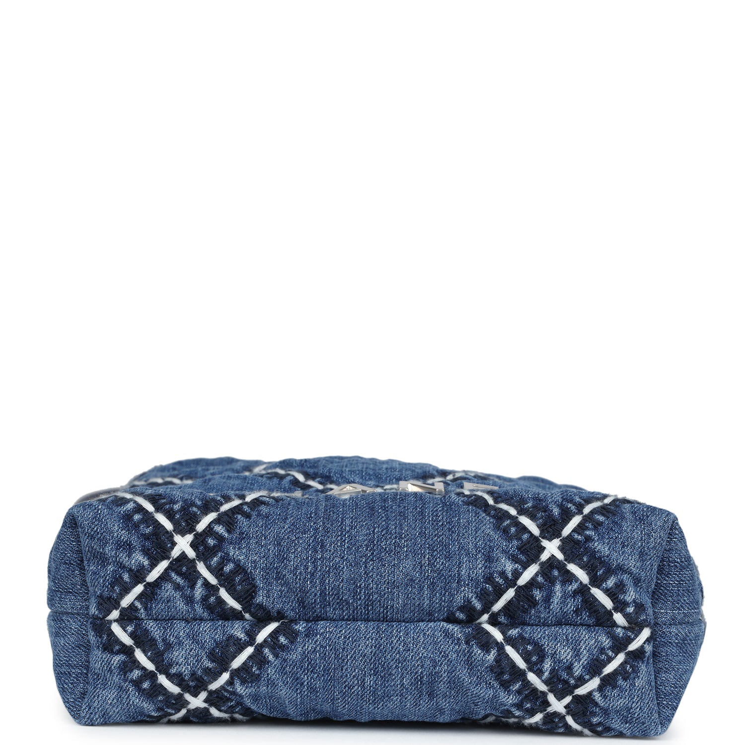Chanel Mini 22 Bag Blue Stitched Denim Silver Hardware
