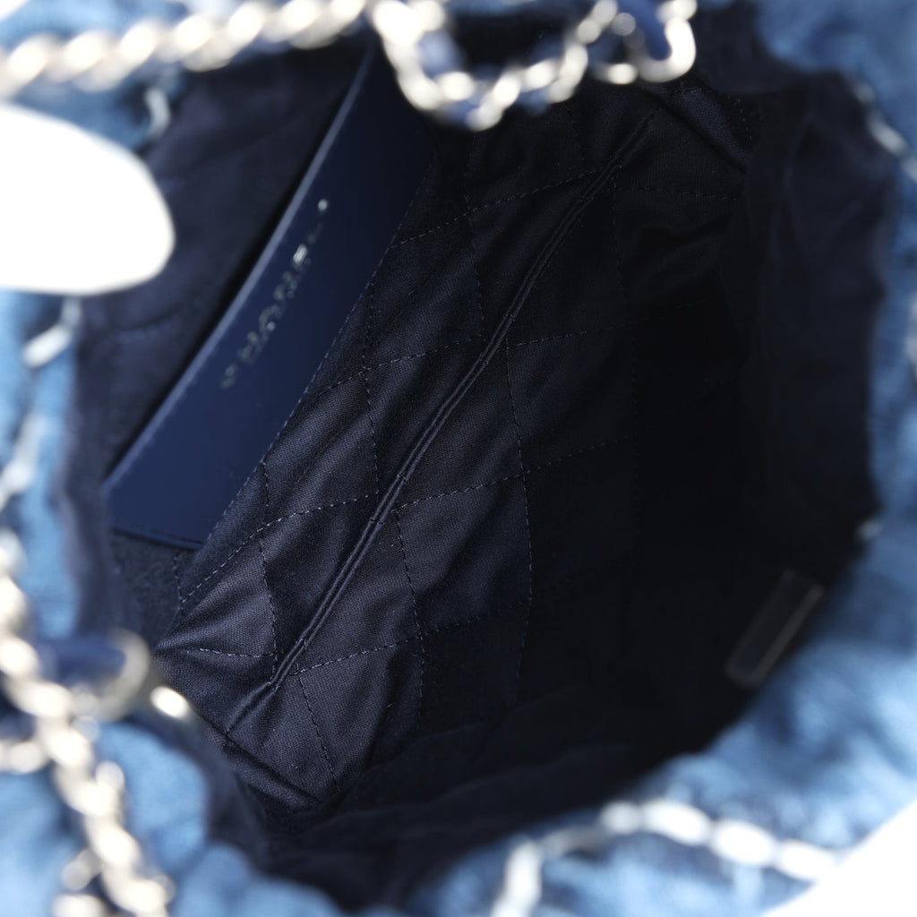 Chanel Mini 22 Bag Blue Stitched Denim Silver Hardware
