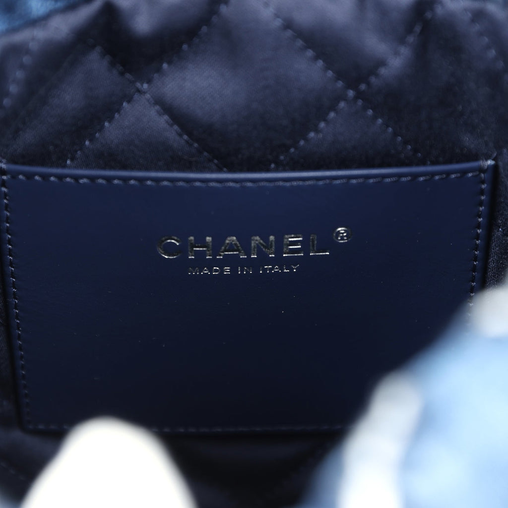 Chanel Mini 22 Bag Blue Stitched Denim Silver Hardware