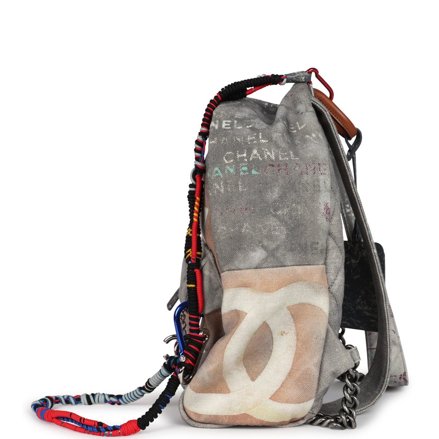 Chanel Graffiti Backpack Grey Multicolored Canvas Silver Hardware