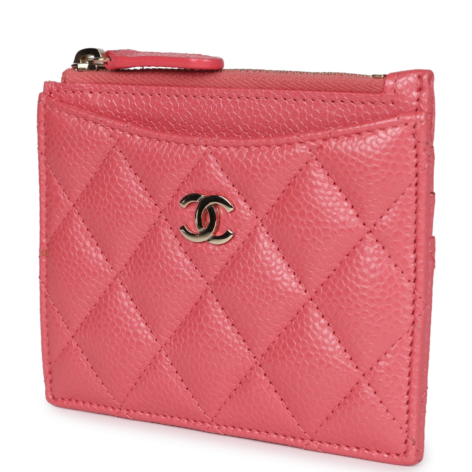 Chanel Zipped Card Holder Wallet Pink Caviar Gold Hardware