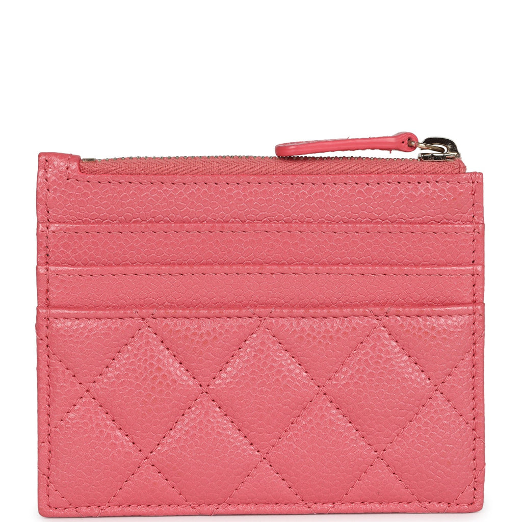 Chanel Zipped Card Holder Wallet Pink Caviar Gold Hardware