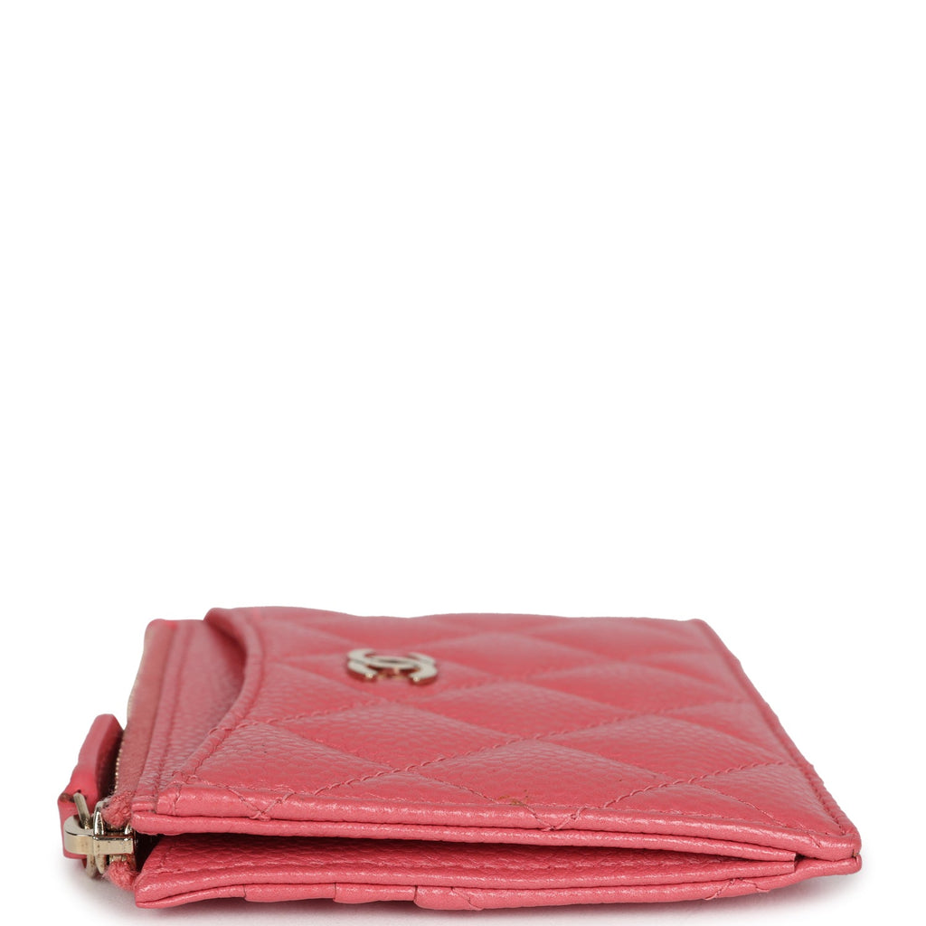 Chanel Zipped Card Holder Wallet Pink Caviar Gold Hardware