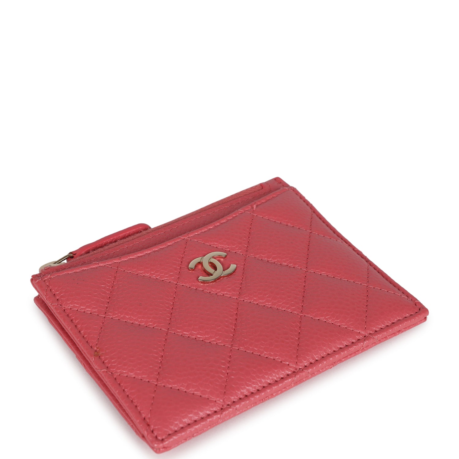 Chanel Zipped Card Holder Wallet Pink Caviar Gold Hardware