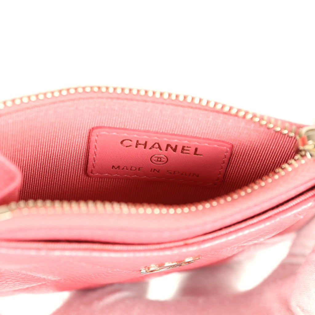Chanel Zipped Card Holder Wallet Pink Caviar Gold Hardware