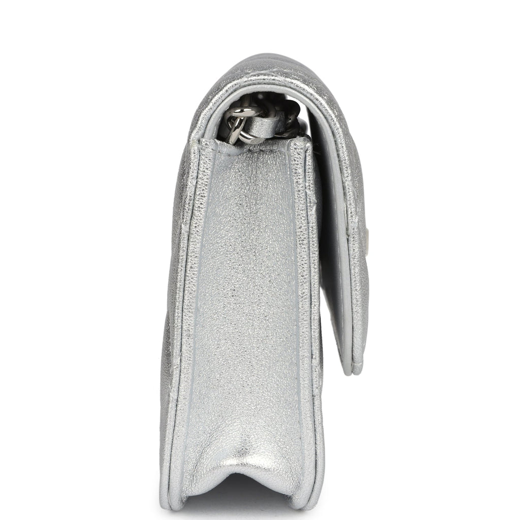 Chanel Crystal CC Walk Of Fame Clutch on Chain Silver Metallic Goatskin Silver Hardware