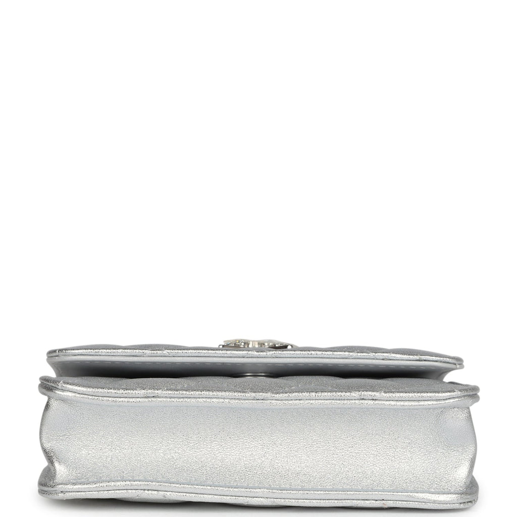 Chanel Crystal CC Walk Of Fame Clutch on Chain Silver Metallic Goatskin Silver Hardware