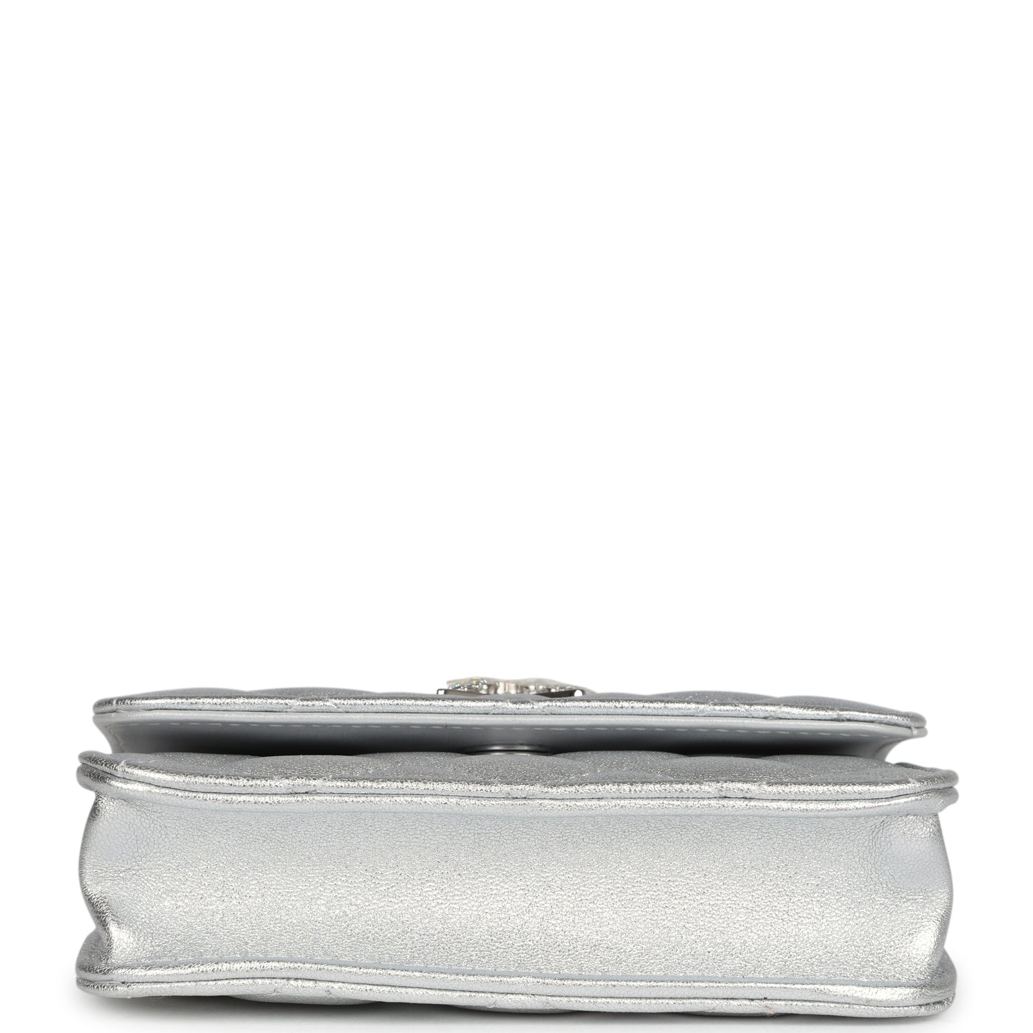 Chanel Crystal CC Walk Of Fame Clutch on Chain Silver Metallic Goatskin Silver Hardware