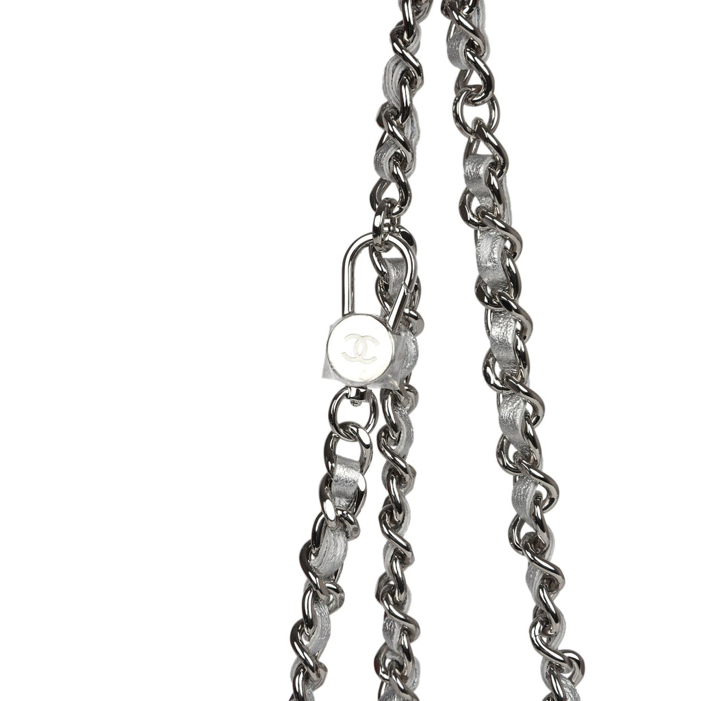 Chanel Crystal CC Walk Of Fame Clutch on Chain Silver Metallic Goatskin Silver Hardware