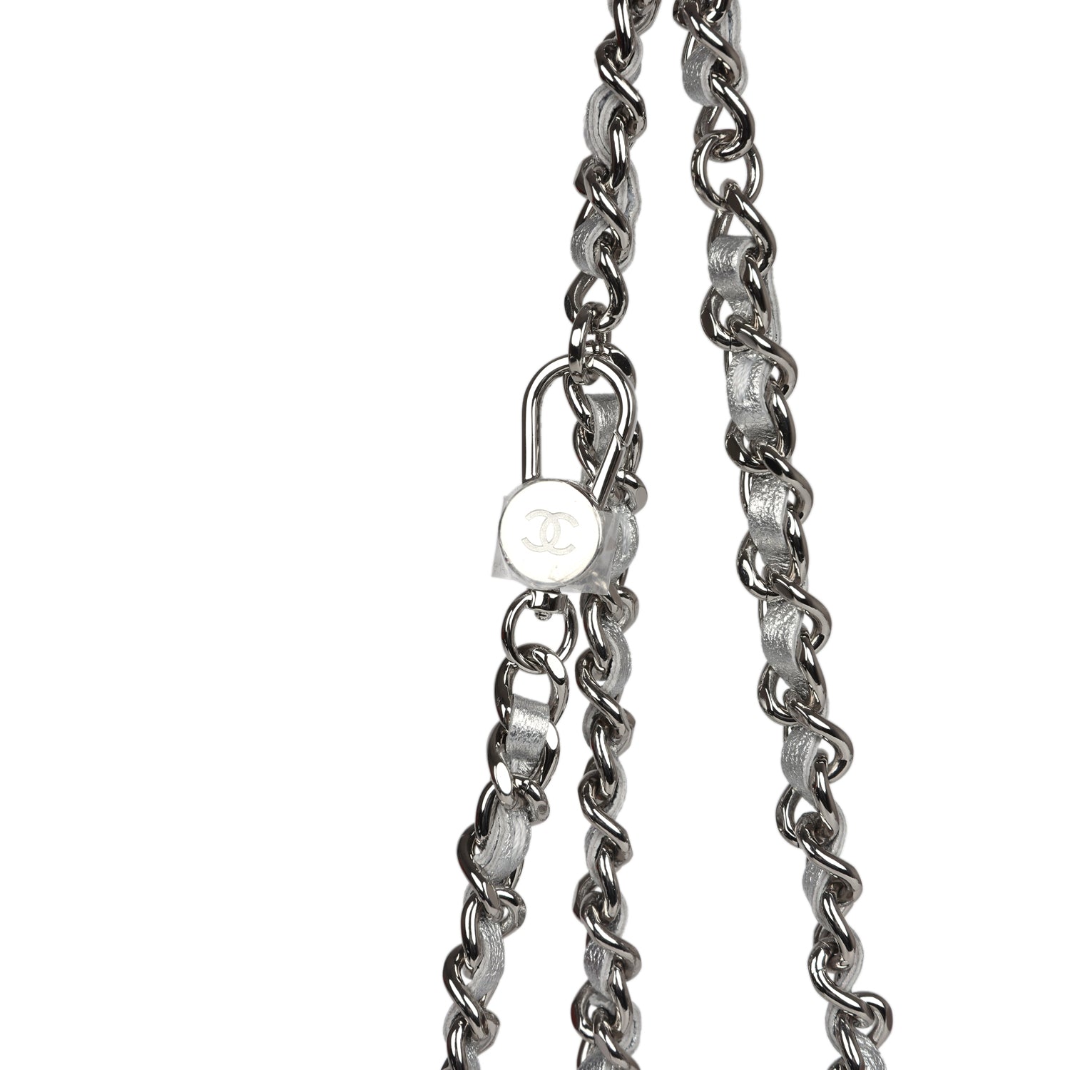 Chanel Crystal CC Walk Of Fame Clutch on Chain Silver Metallic Goatskin Silver Hardware