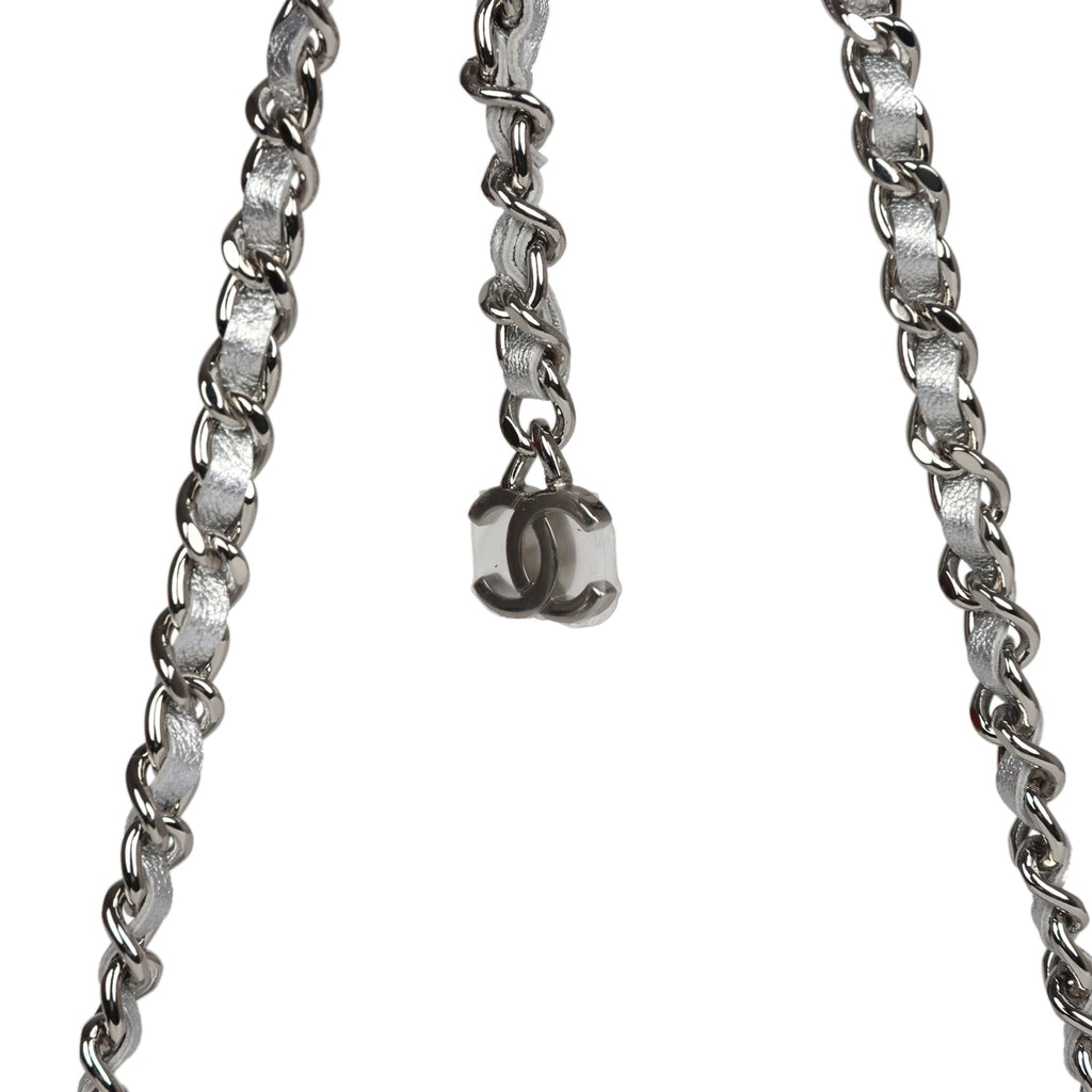 Chanel Crystal CC Walk Of Fame Clutch on Chain Silver Metallic Goatskin Silver Hardware