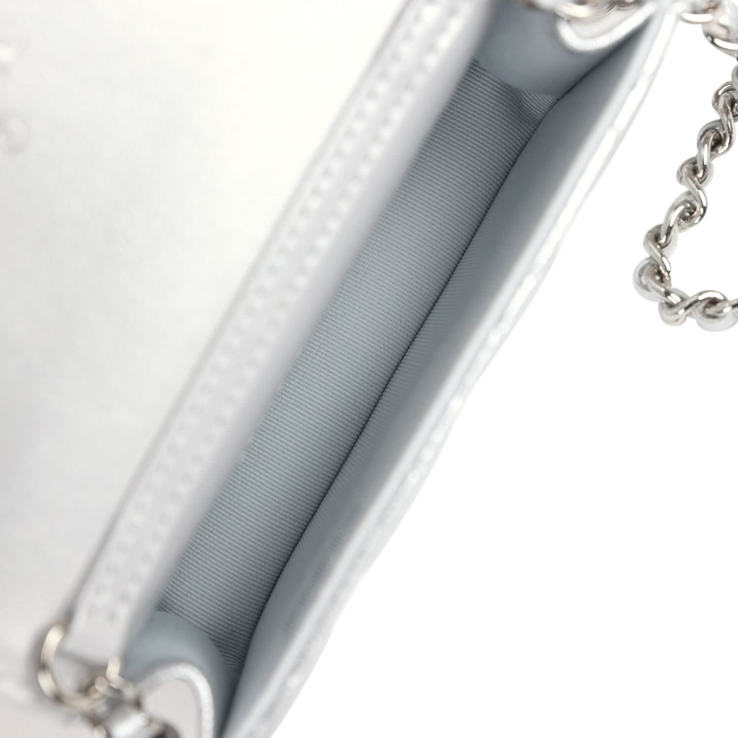 Chanel Crystal CC Walk Of Fame Clutch on Chain Silver Metallic Goatskin Silver Hardware