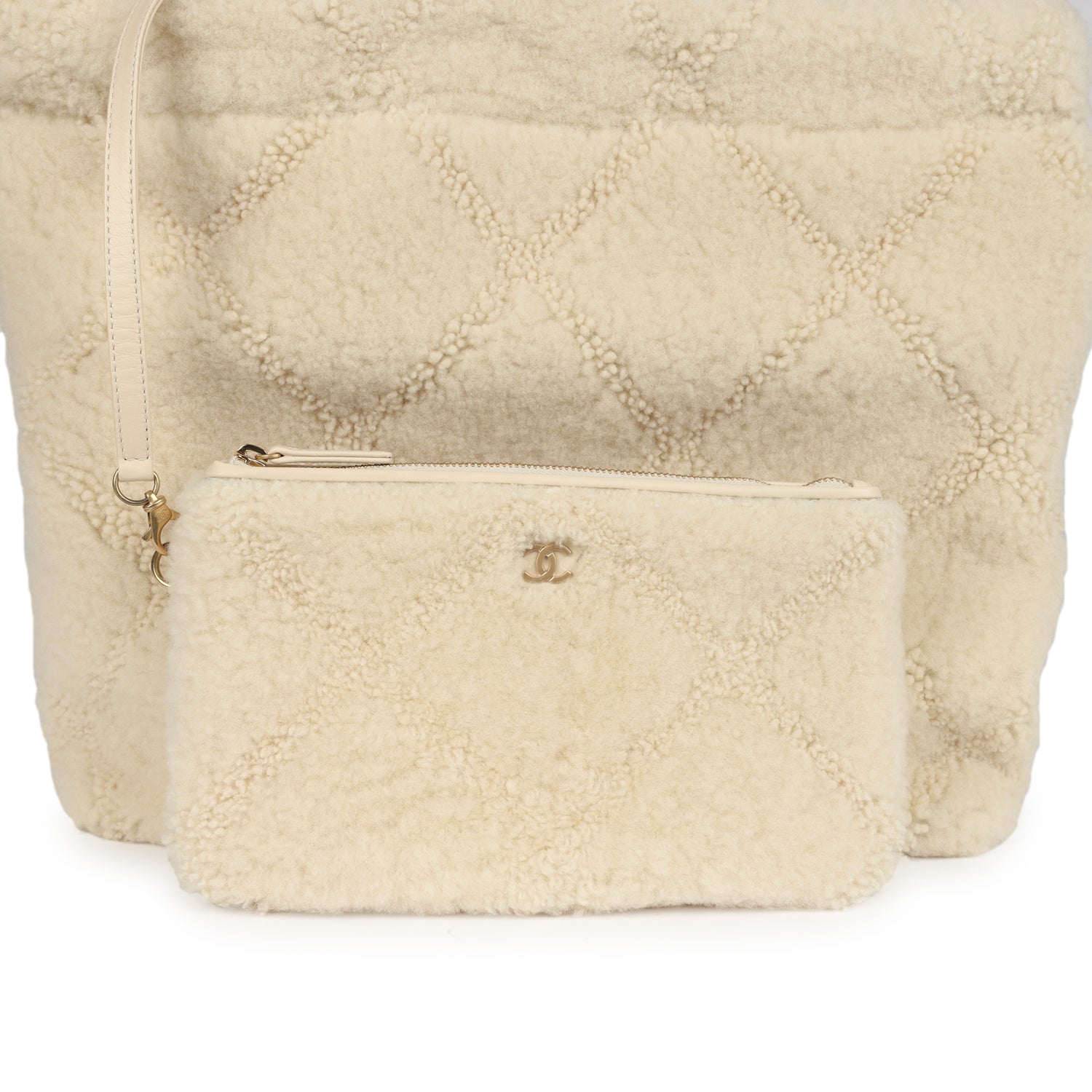 Chanel Small 22 Bag Ecru Shearling Brushed Gold Hardware