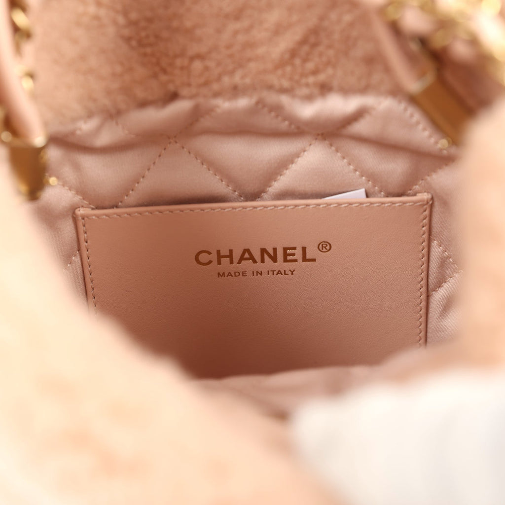 Chanel Mini 22 Bag Light Pink Shearling Gold Hardware