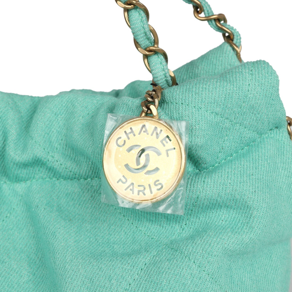Chanel Small 22 Bag Light Green Washed Denim Gold Hardware