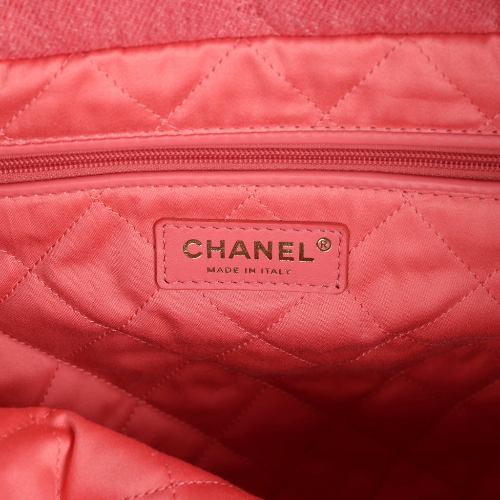 Chanel Small 22 Bag Light Red Washed Denim Gold Hardware
