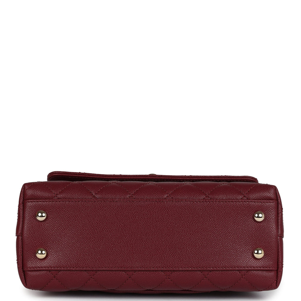 Chanel Small Coco Top Handle Flap Bag Burgundy Caviar Light Gold Hardware