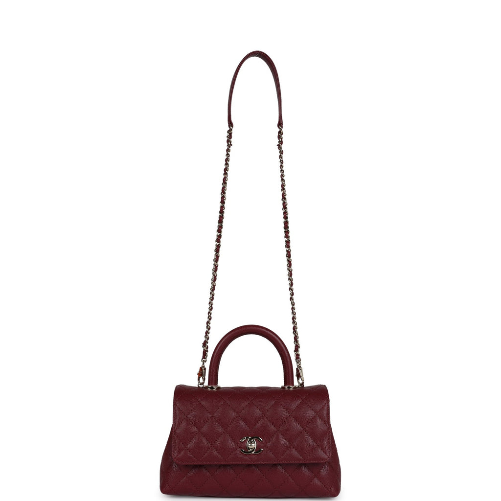 Chanel Small Coco Top Handle Flap Bag Burgundy Caviar Light Gold Hardware