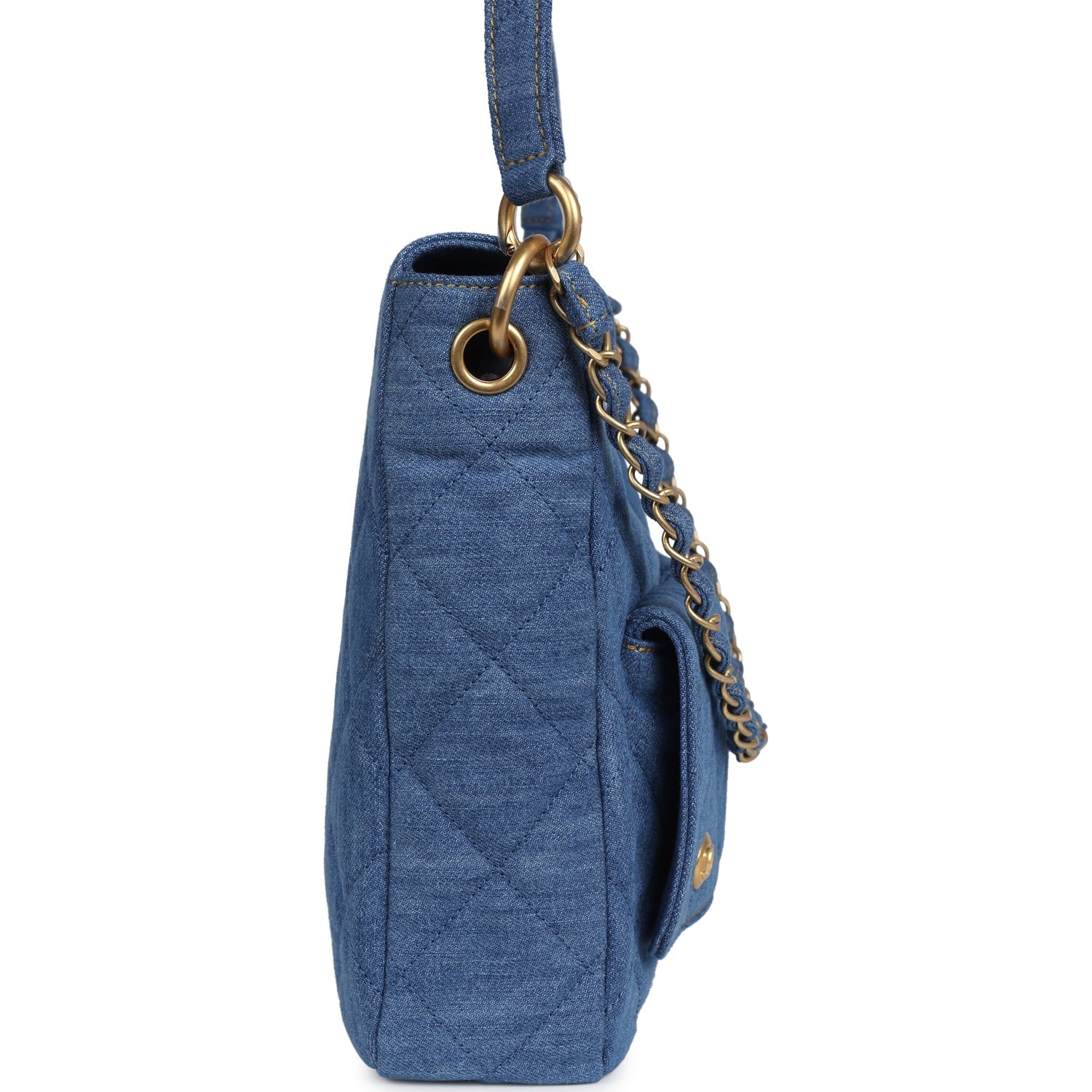 Chanel Large Supple Twins Hobo Bag Blue Denim Brushed Gold Hardware