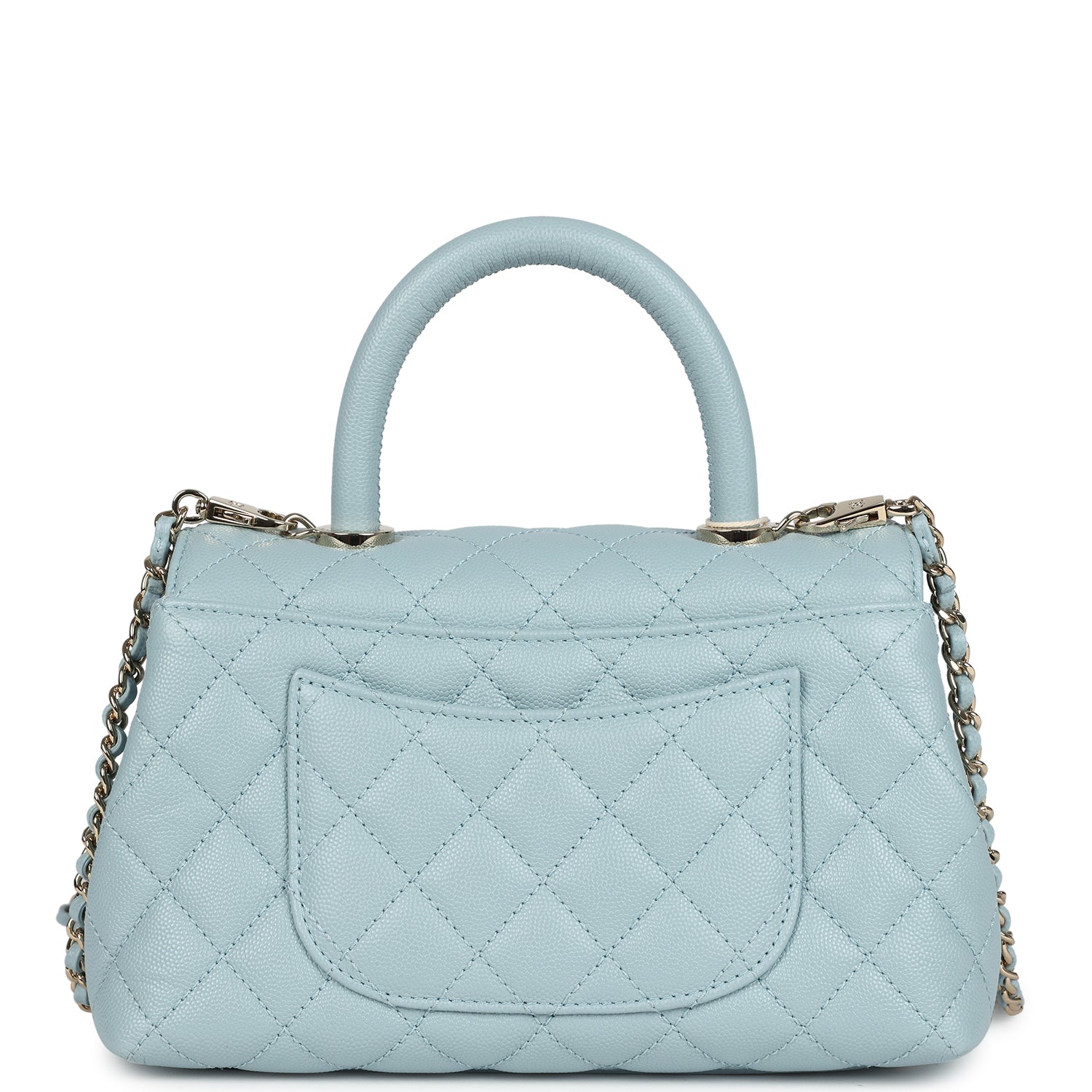 Pre-owned Chanel Small Coco Top Handle Flap Bag Light Blue Caviar Light Gold Hardware