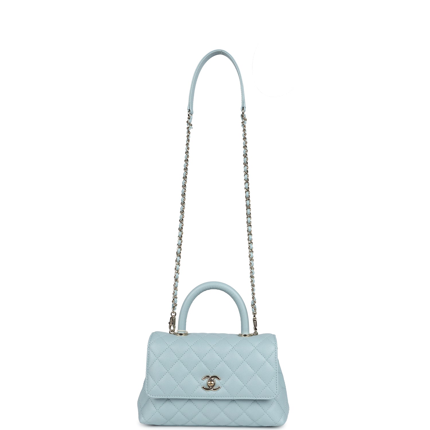 Pre-owned Chanel Small Coco Top Handle Flap Bag Light Blue Caviar Light Gold Hardware