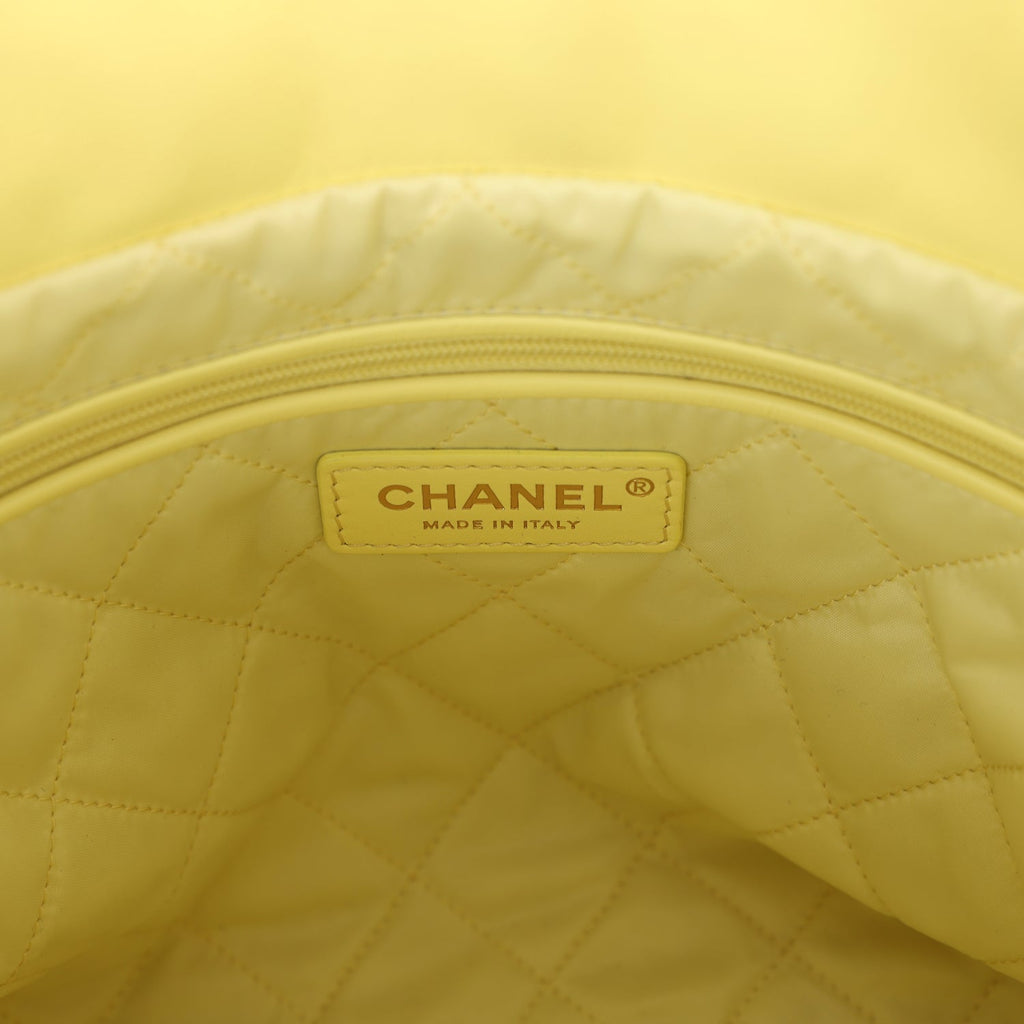 Chanel Small 22 Bag Yellow Shiny Calfskin Brushed Gold Hardware
